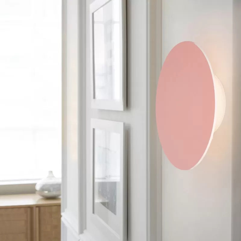 Nordic Macaron Colored Wall Sconce For Stair Foyer In Round Metal Design Pink / A