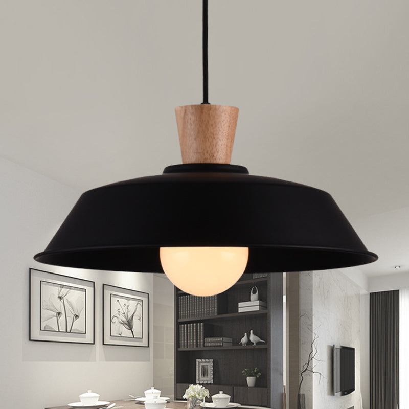 Barn Industrial Iron Pendant Light Fixture with Wooden Top - 10"/14"/18" Width Option