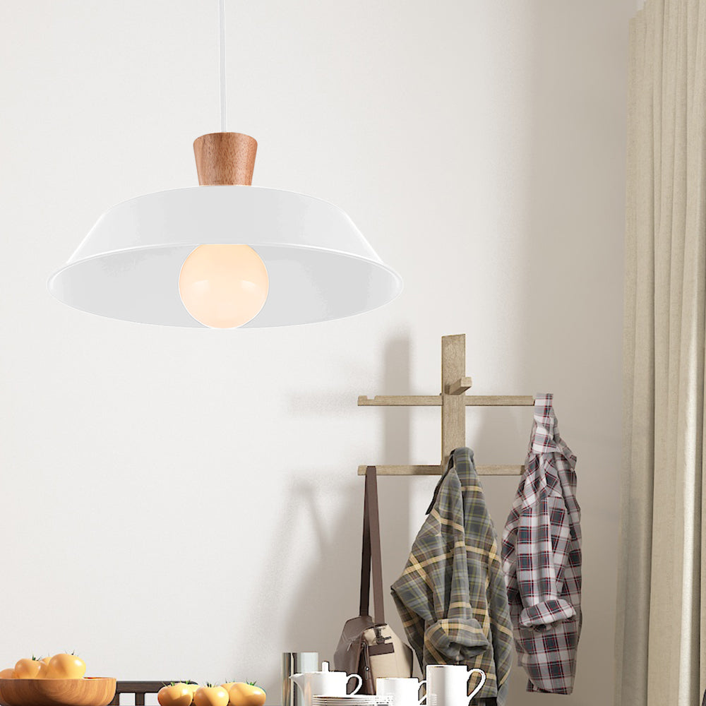 Barn Living Room Hanging Lamp - Industrial Iron Pendant Light Fixture (1-Light) With Wooden Top