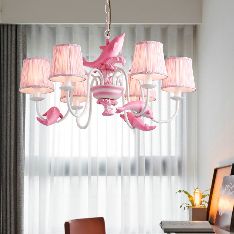 Modern Dolphin Chandelier With Fabric Shade For Dining Room Lighting