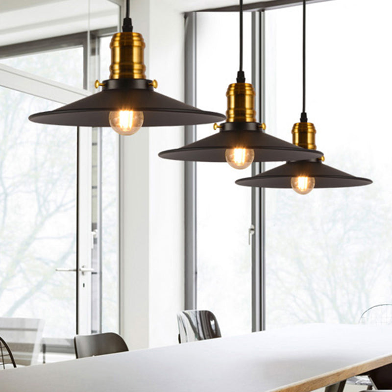 Industrial Wrought Iron Pendant Light With 8.5/10 Wide Saucer Design - 1-Light Black Fixture For