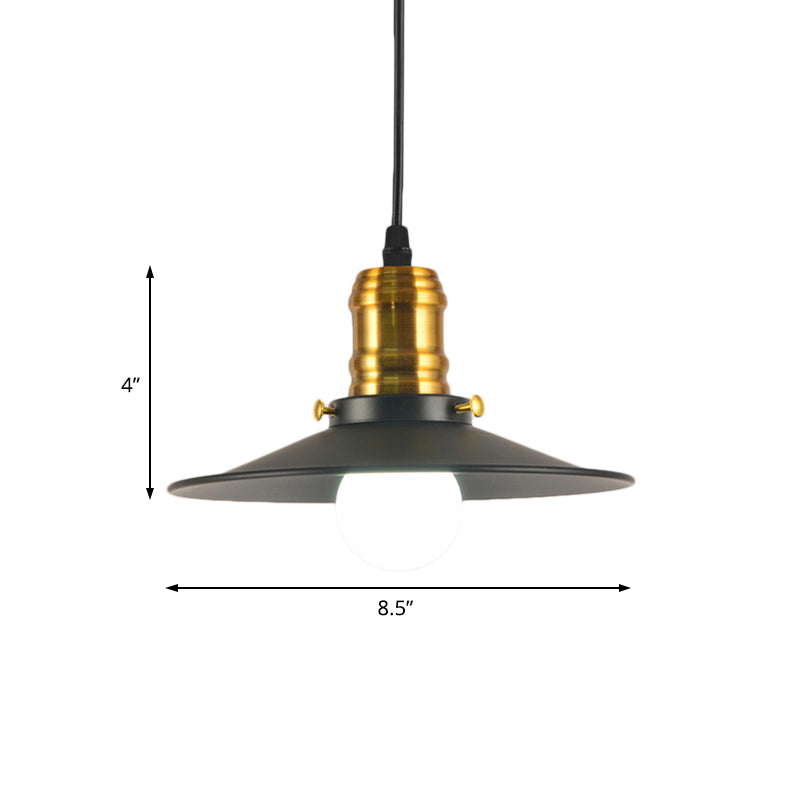 Industrial Wrought Iron Pendant Light With 8.5/10 Wide Saucer Design - 1-Light Black Fixture For