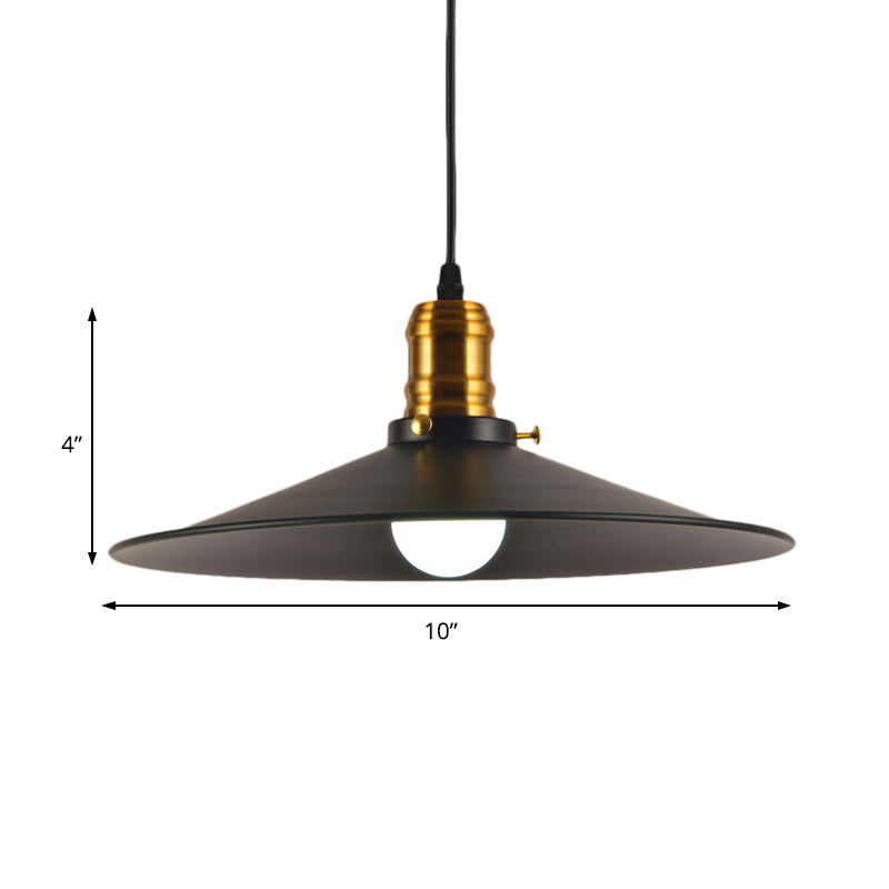 Wrought Iron Industrial Pendant Light - 8.5"/10" Saucer Shape, Black, 1-Light for Living Room