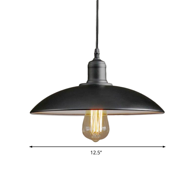 12.5"/16" Wide Dome Industrial Metal Pendant Lamp - 1-Light Black/White Hanging Fixture for Restaurants