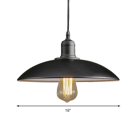 12.5"/16" Wide Dome Industrial Metal Pendant Lamp - 1-Light Black/White Hanging Fixture for Restaurants