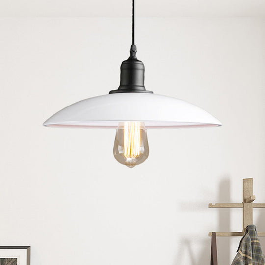 12.5"/16" Wide Dome Industrial Metal Pendant Lamp - 1-Light Black/White Hanging Fixture for Restaurants