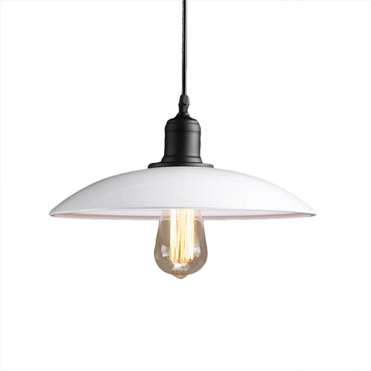 12.5"/16" Wide Dome Industrial Metal Pendant Lamp - 1-Light Black/White Hanging Fixture for Restaurants