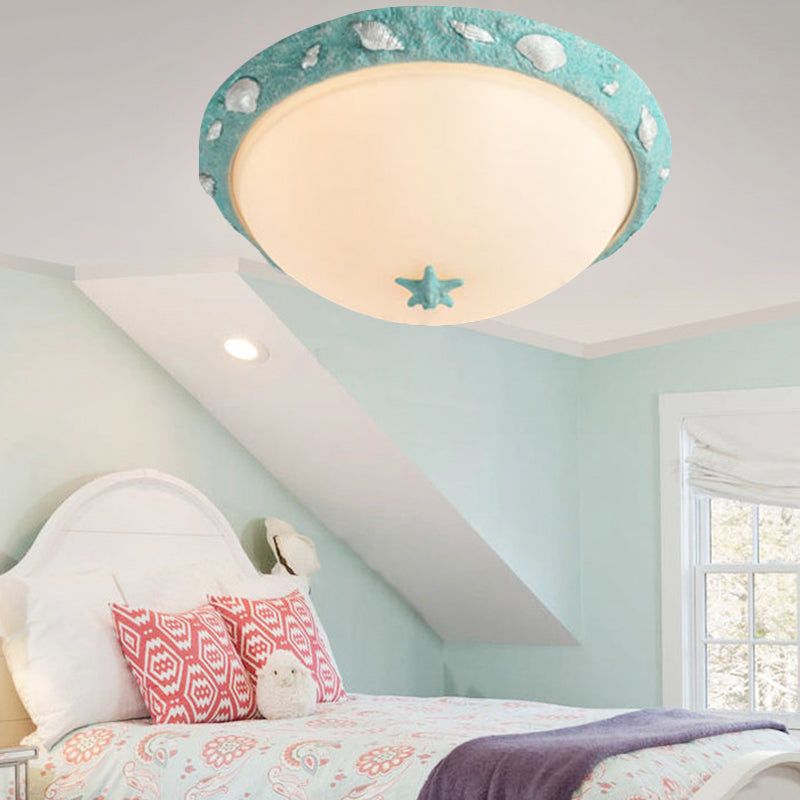 Opal Glass Girls Bedroom Dome Ceiling Fixture - Modern & Stylish Green Flush Mount Light