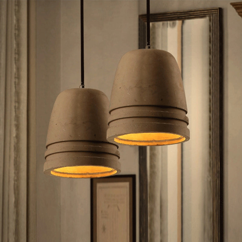 Industrial Cement Bell Shape Hanging Ceiling Light, Brown 1-Light Fixture for Bedroom