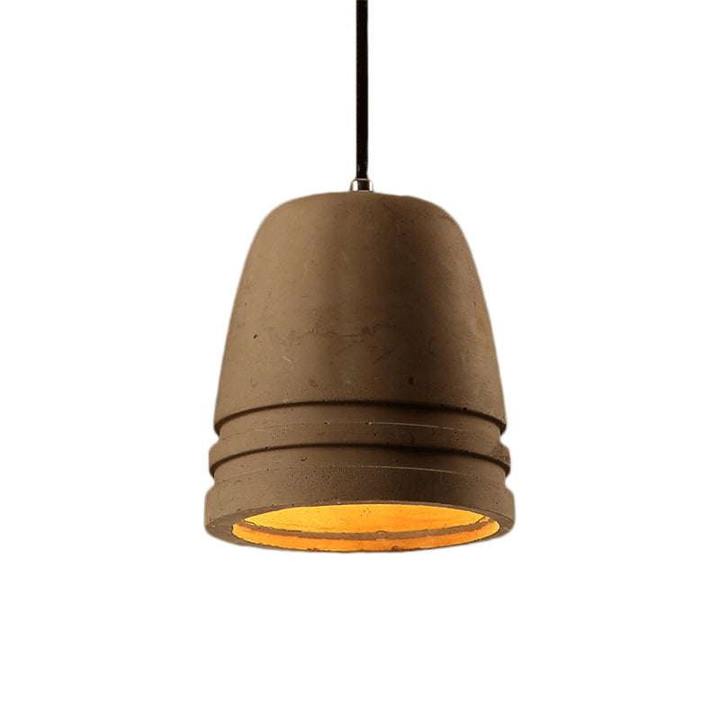 Industrial Cement Bell Shape Hanging Ceiling Light, Brown 1-Light Fixture for Bedroom