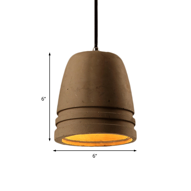 Industrial Cement Bell Shape Hanging Ceiling Light, Brown 1-Light Fixture for Bedroom