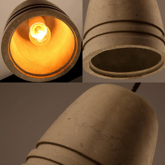 Industrial Cement Bell Shape Hanging Ceiling Light, Brown 1-Light Fixture for Bedroom