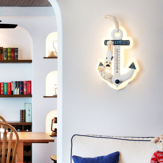 Modern Anchor Wall Light With Thermometer White Sconce For Living Room