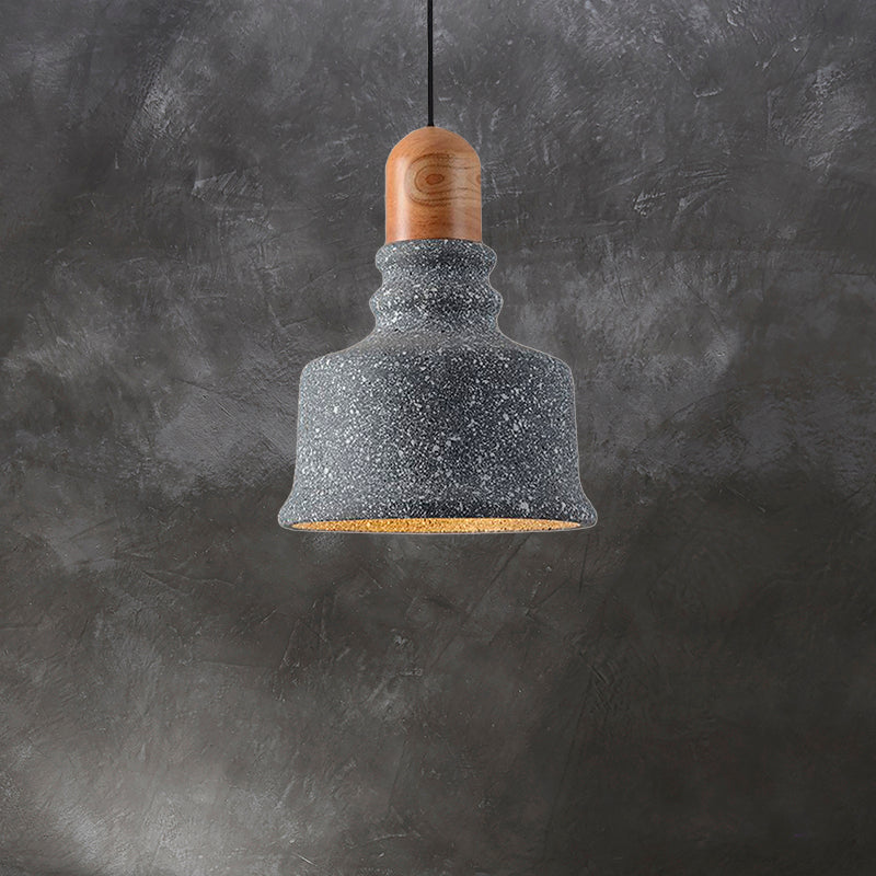 Industrial Cement Grey Pendant Light - Upside-Down Trifle Hanging Fixture For Restaurants