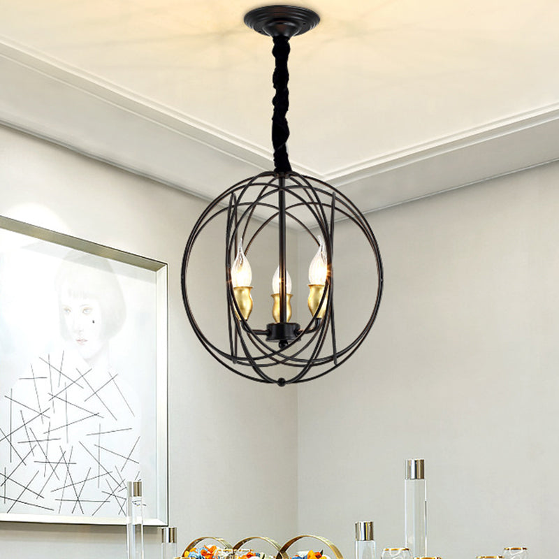 Industrial Metal Candle Light Fixture, Black Pendant Lighting with Orb Cage - 14"/19" Wide, 3/6-Light Option for Dining Room