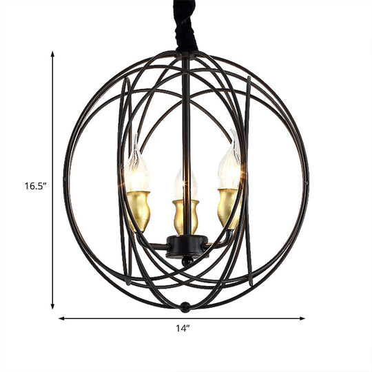 Industrial Metal Candle Light Fixture, Black Pendant Lighting with Orb Cage - 14"/19" Wide, 3/6-Light Option for Dining Room