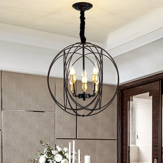 Industrial Metal Candle Light Fixture, Black Pendant Lighting with Orb Cage - 14"/19" Wide, 3/6-Light Option for Dining Room