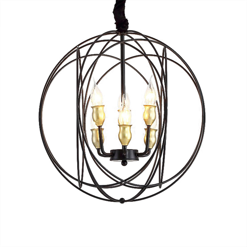 Industrial Metal Candle Light Fixture, Black Pendant Lighting with Orb Cage - 14"/19" Wide, 3/6-Light Option for Dining Room