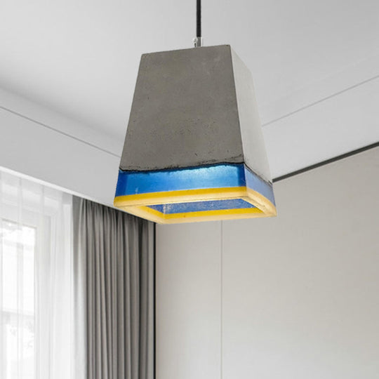 Modern Grey Cement Pyramid Pendant Light - 1-Light Hanging Fixture for Living Room