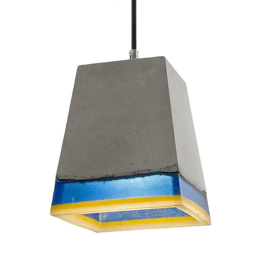 Modern Grey Cement Pyramid Pendant Light - 1-Light Hanging Fixture for Living Room