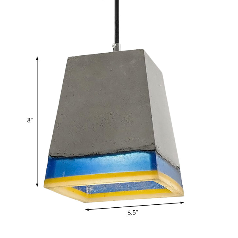 Modern Grey Cement Pyramid Pendant Light - 1-Light Hanging Fixture for Living Room