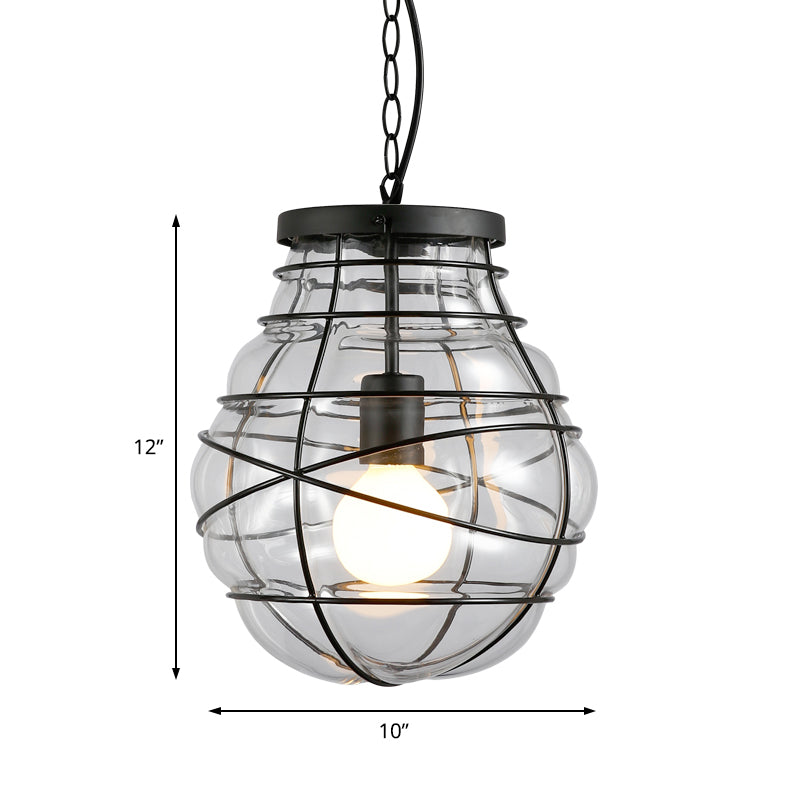 Nautical Glass Hanging Light: Black Bulb Shape, 1 Head Ceiling Fixture for Dining Room