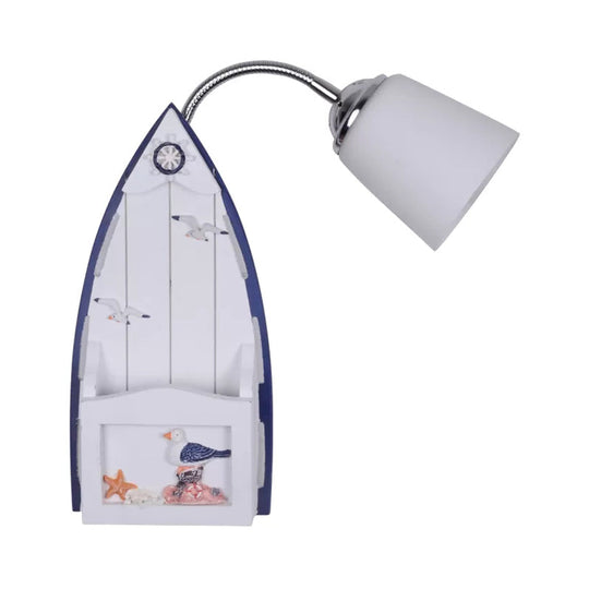 Nautical Ship Wall Light With Blue Bucket Shade - Glass Sconce For Nursing Room