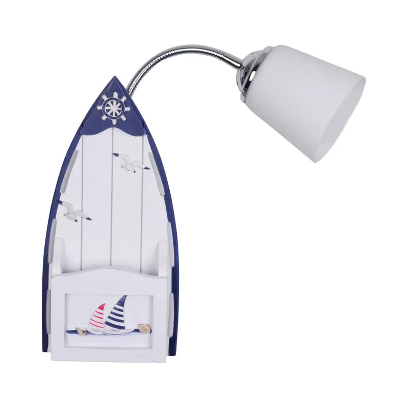 Nautical Ship Wall Light With Blue Bucket Shade - Glass Sconce For Nursing Room