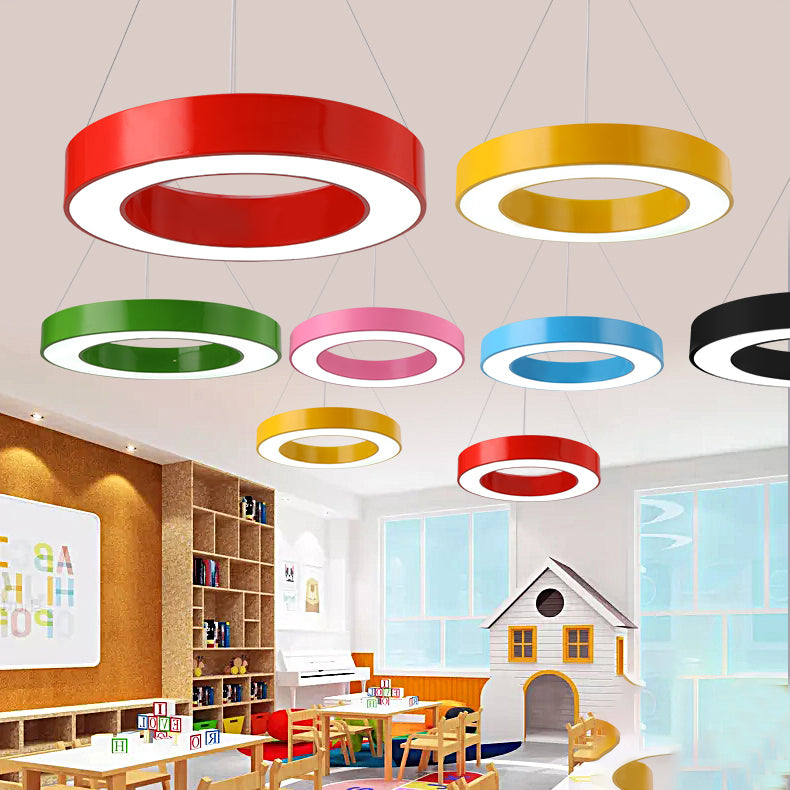 Adjustable Metal Drum Pendant Light with Integrated LED for Play Room