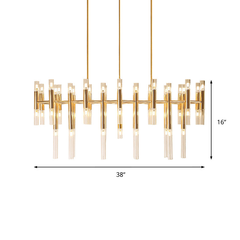 Gold Metal Tubular Led Island Pendant - Modern 54-Light Ceiling Drop Light For Dining Room