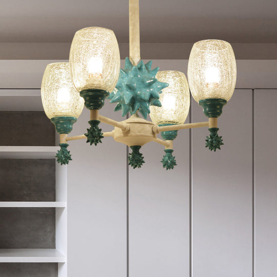 Sea Urchin Glass Hanging Light: Oval Shade Chandelier In Mediterranean Style For Baby Bedroom