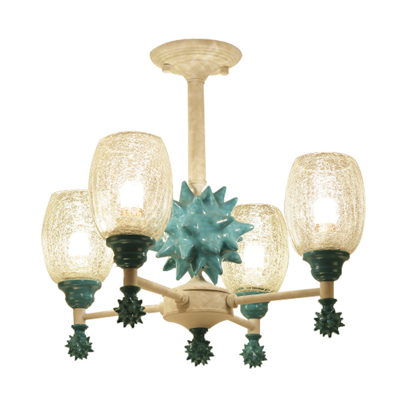 Sea Urchin Glass Hanging Light: Oval Shade Chandelier In Mediterranean Style For Baby Bedroom