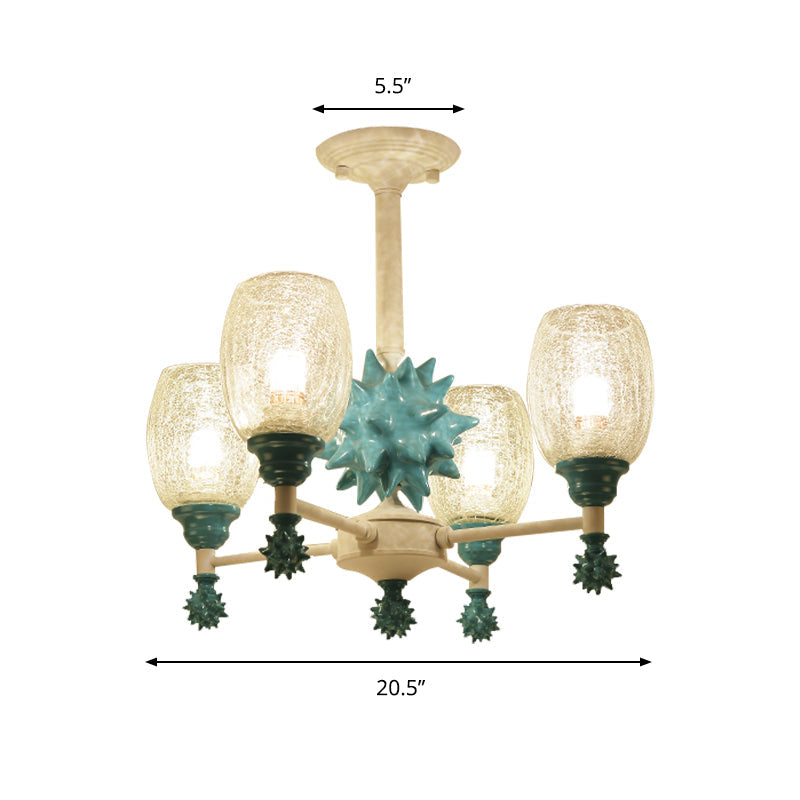 Sea Urchin Glass Hanging Light: Oval Shade Chandelier In Mediterranean Style For Baby Bedroom