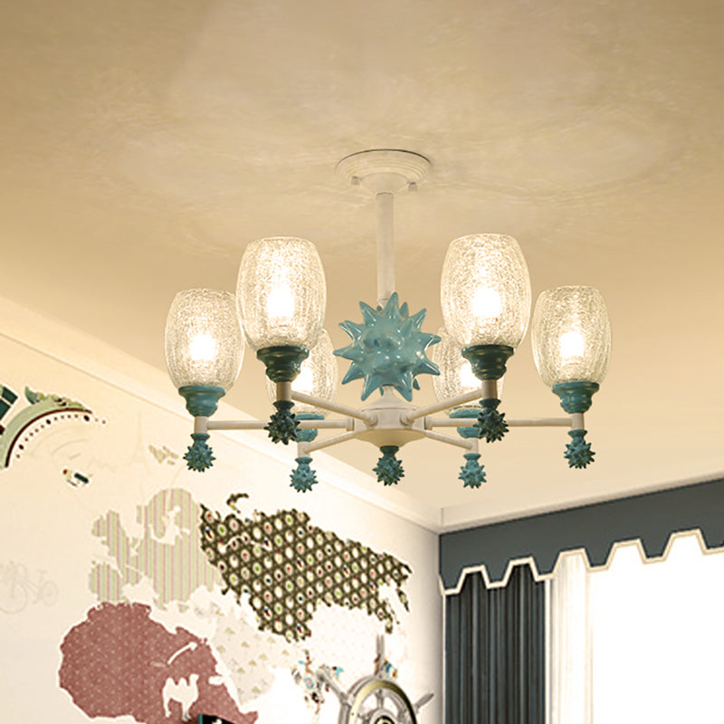 Sea Urchin Glass Hanging Light: Oval Shade Chandelier In Mediterranean Style For Baby Bedroom 6 /