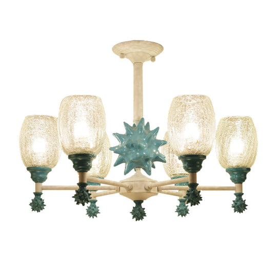 Sea Urchin Glass Hanging Light: Oval Shade Chandelier In Mediterranean Style For Baby Bedroom