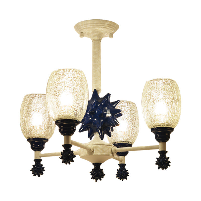 Sea Urchin Glass Hanging Light: Oval Shade Chandelier In Mediterranean Style For Baby Bedroom