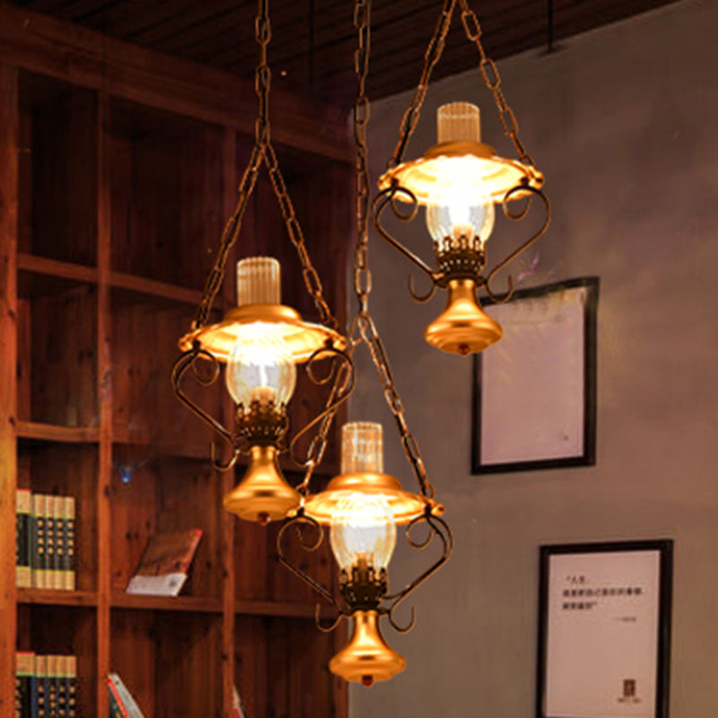 Industrial Brass Iron and Glass Lantern Ceiling Pendant - Single Light Bedroom Pendant