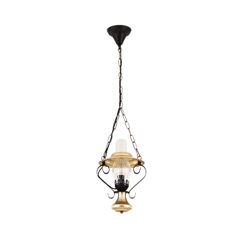 Industrial Brass Iron and Glass Lantern Ceiling Pendant - Single Light Bedroom Pendant