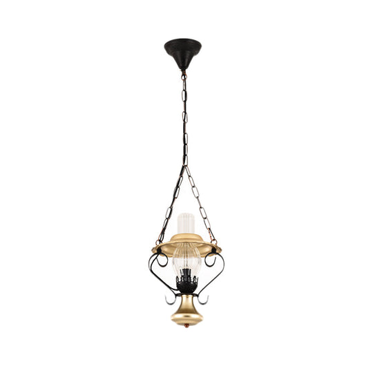 Industrial Brass Iron and Glass Lantern Ceiling Pendant - Single Light Bedroom Pendant