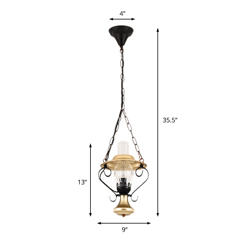 Industrial Brass Iron and Glass Lantern Ceiling Pendant - Single Light Bedroom Pendant