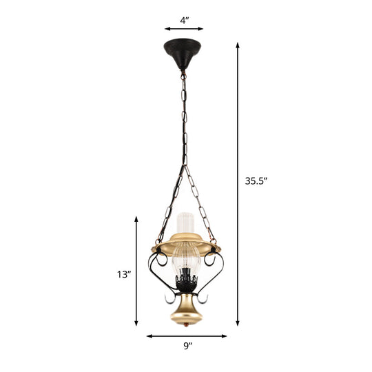 Iron And Glass Lantern Ceiling Pendant In Brass For Industrial Single Light Bedroom