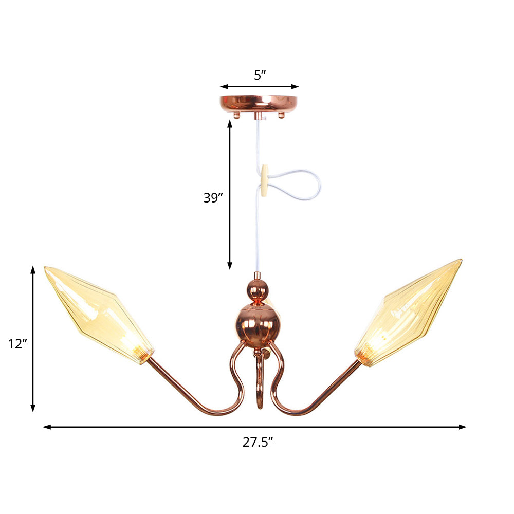 Industrial Diamond Chandelier: Metal & Glass 3-Light Amber/Clear Suspension Lamp