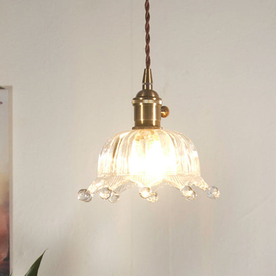 Modern Brass Indoor Pendant Light with Clear Glass Crown Shade