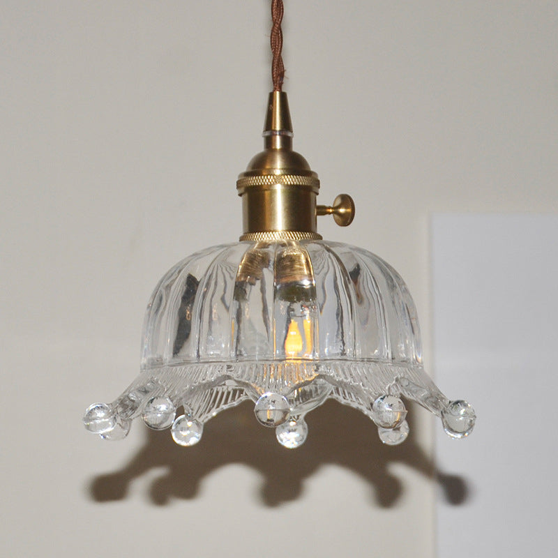 Modern Brass Indoor Pendant Light with Clear Glass Crown Shade