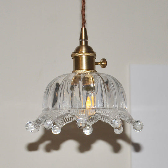 Modern Brass Indoor Pendant Light With Clear Glass Crown Shade