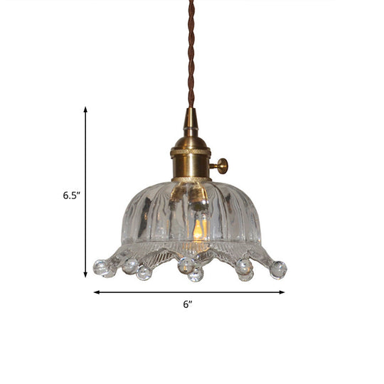 Modern Brass Indoor Pendant Light with Clear Glass Crown Shade