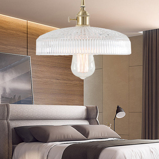 Retro 1-Light Hanging Pendant Lamp For Living Room Clear Glass Dome Design With Brass Finish / Barn