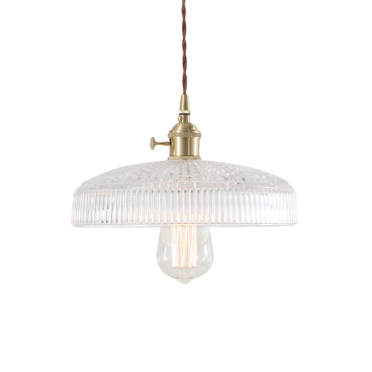 Retro 1-Light Hanging Pendant Lamp For Living Room Clear Glass Dome Design With Brass Finish