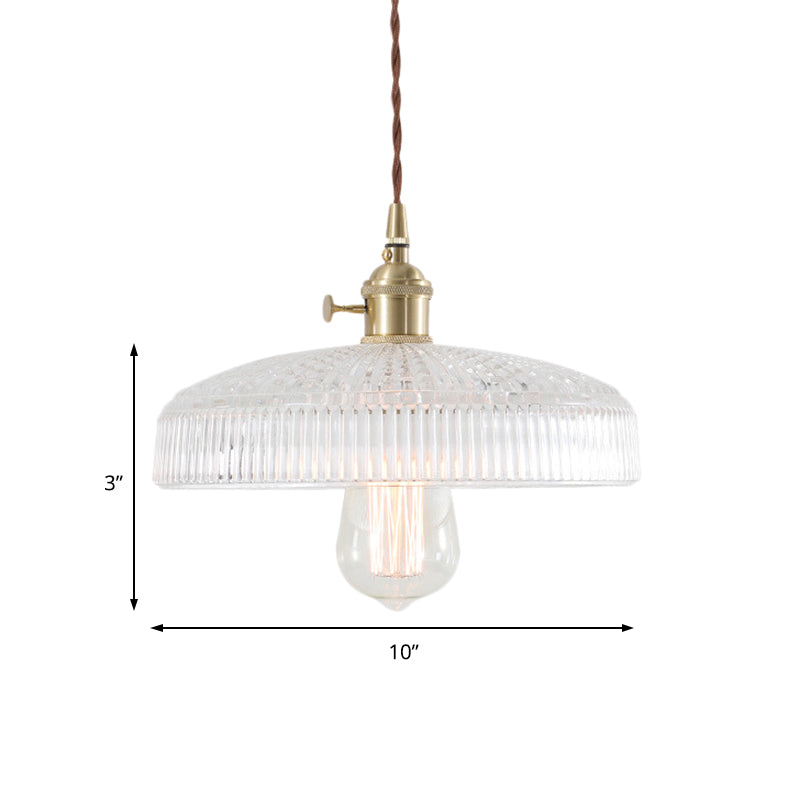 Retro 1-Light Hanging Pendant Lamp For Living Room Clear Glass Dome Design With Brass Finish