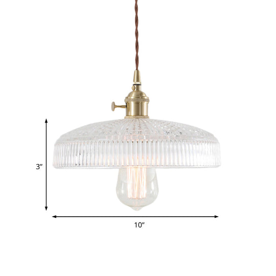 Retro 1-Light Hanging Pendant Lamp For Living Room Clear Glass Dome Design With Brass Finish